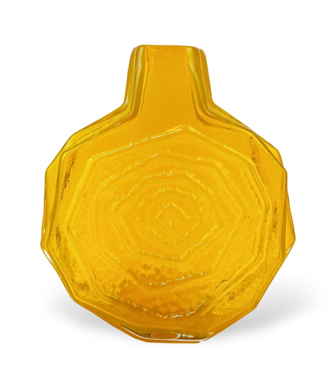 Whitefriars: A rare and possibly unique yellow Textured range 'Banjo' vase designed by Geoffrey Baxter